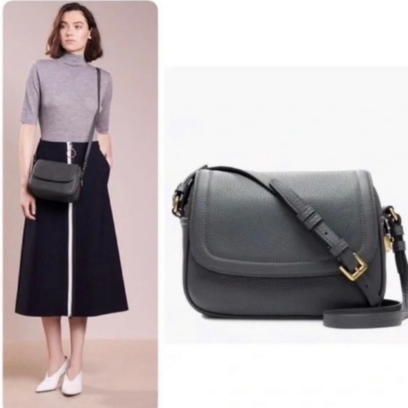 J. Crew Handbags - J. Crew Signet Flap Crossbody Bag In Italian Pebbled Leather Gray